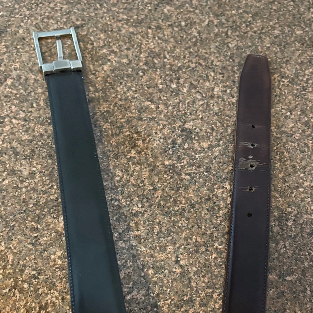 Salvatore Ferragamo Brown Black Leather Reversible Silver Buckle Belt